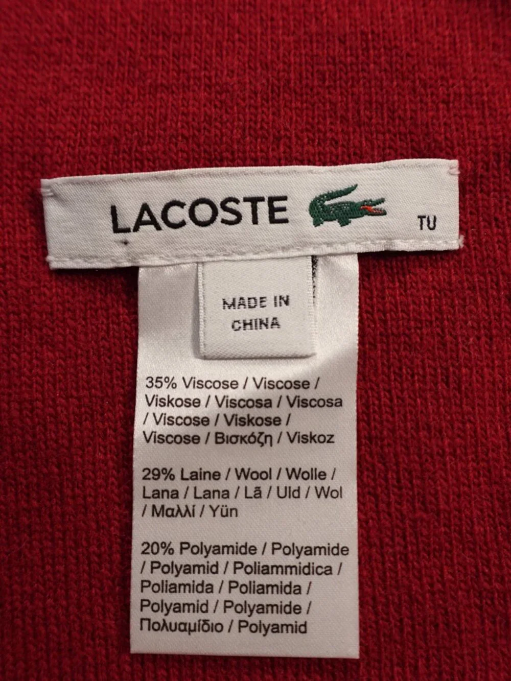 Lacoste Wool Cashmere Blend Scarf Red 68” Logo Luxury Winter Unisex